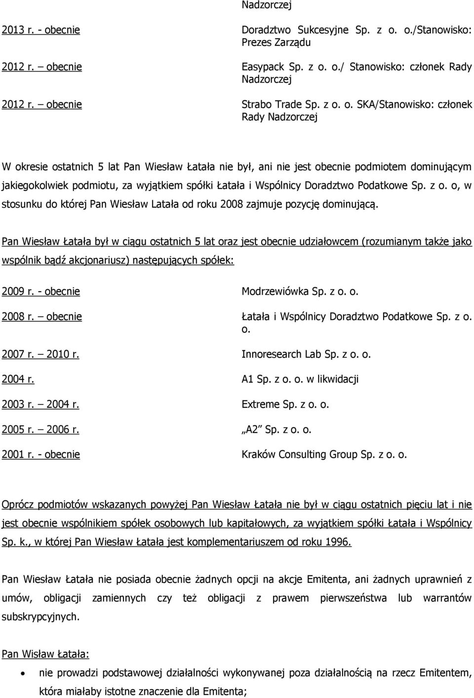 o./stanowisko: 2012 r. ob