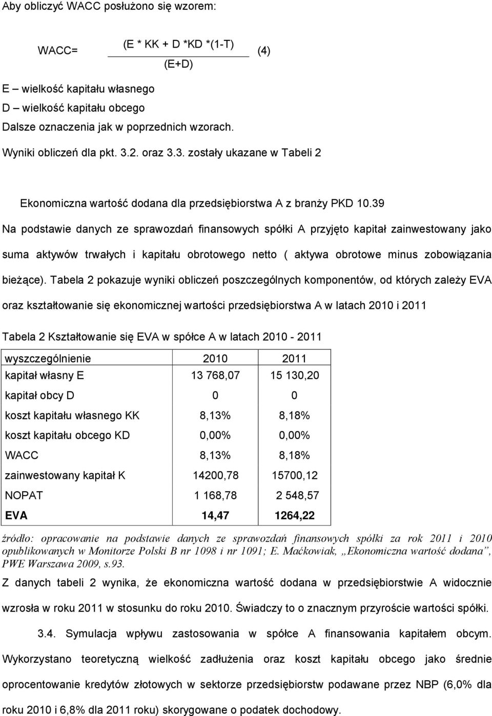 39 Na podstawie danych ze sprawozdań finansowych spółki A przyjęto kapitał zainwestowany jako suma aktywów trwałych i kapitału obrotowego netto ( aktywa obrotowe minus zobowiązania bieżące).