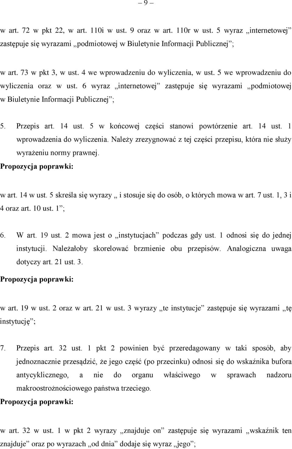 5 w końcowej części stanowi powtórzenie art. 14 ust. 1 wprowadzenia do wyliczenia. Należy zrezygnować z tej części przepisu, która nie służy wyrażeniu normy prawnej. w art. 14 w ust.
