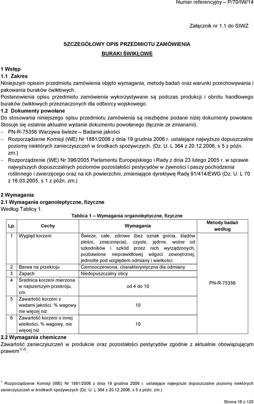 Postanowienia opisu przedmiotu zamówienia wykorzystywane są podczas produkcji i obrotu handlowego buraków ćwikłowych przeznaczonych dla odbiorcy wojskowego. 1.