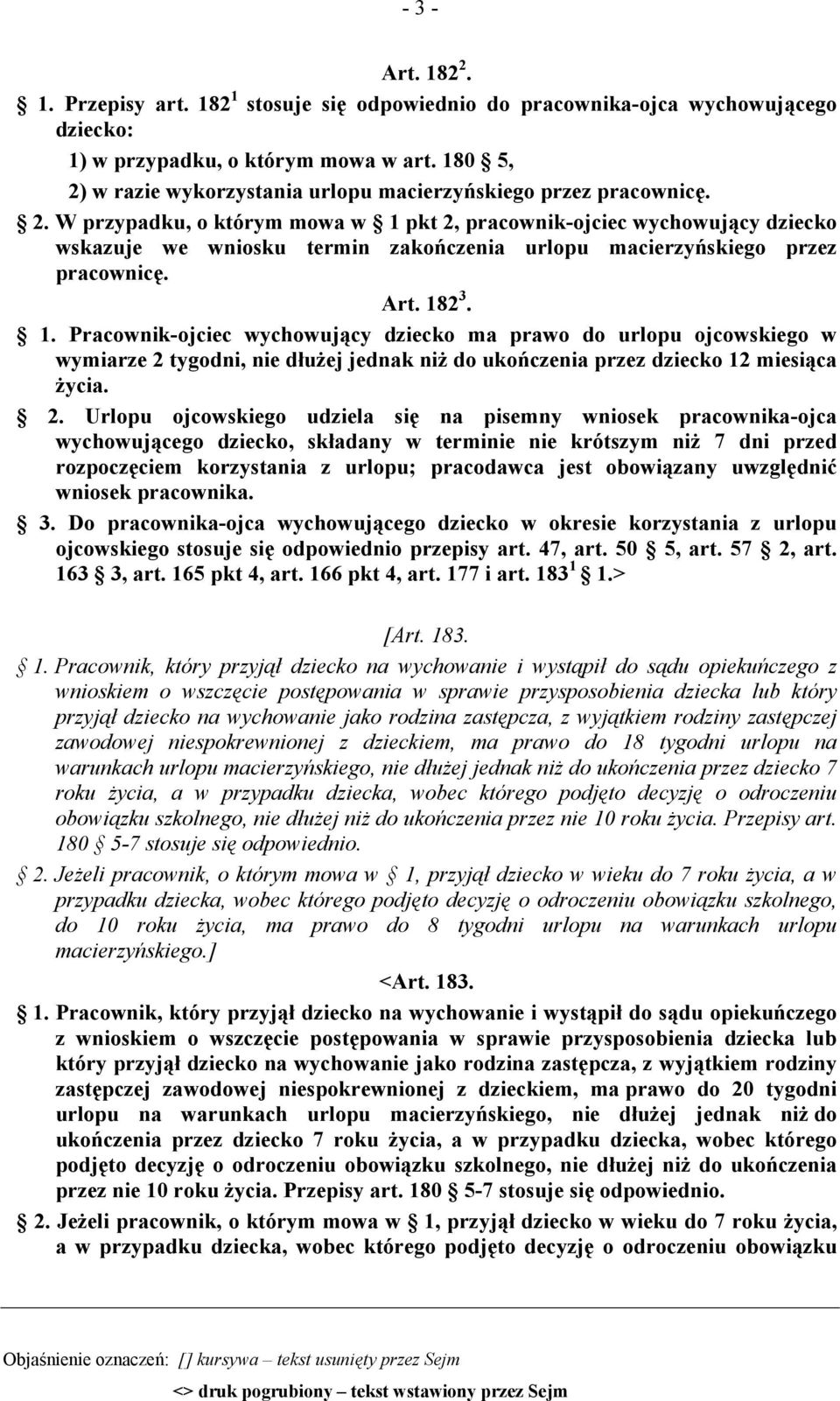 Art. 182 3. 1. Pracownik-ojciec wychowujący dziecko ma prawo do urlopu ojcowskiego w wymiarze 2 