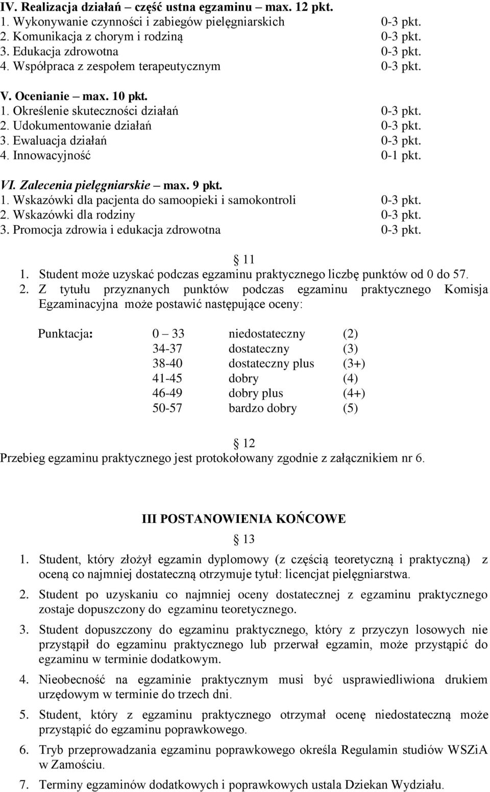 Innowacyjność 0-1 pkt. VI. Zalecenia pielęgniarskie max. 9 pkt. 1. Wskazówki dla pacjenta do samoopieki i samokontroli 0-3 pkt. 2. Wskazówki dla rodziny 0-3 pkt. 3.