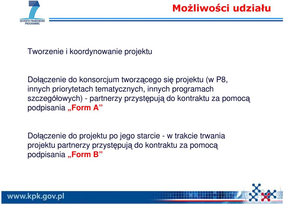 partnerzy przystępują do kontraktu za pomocą podpisania Form A Dołączenie do projektu po