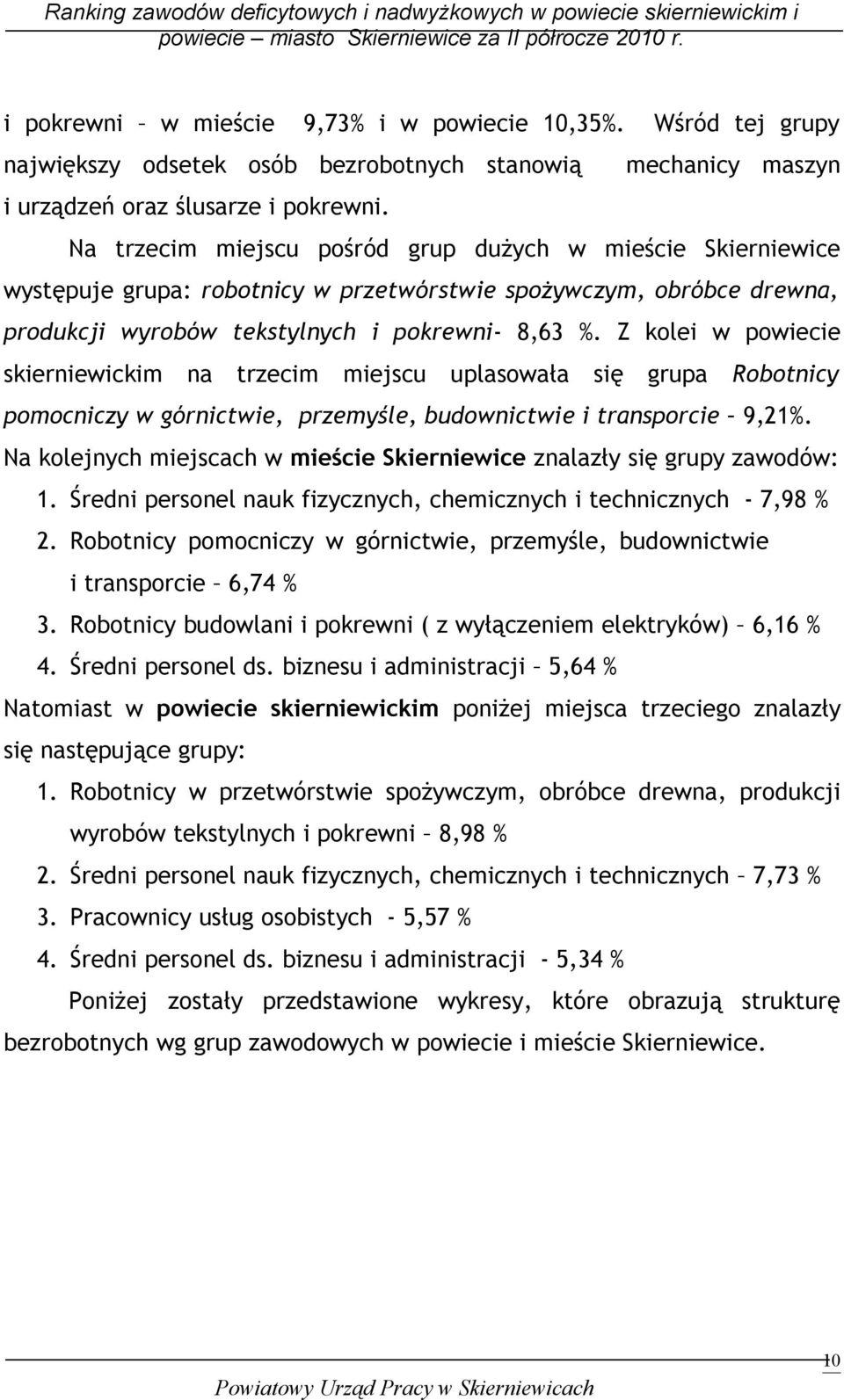 Z kolei w powiecie skierniewickim na trzecim miejscu uplasowała się grupa Robotnicy pomocniczy w górnictwie, przemyśle, budownictwie i transporcie 9,21%.