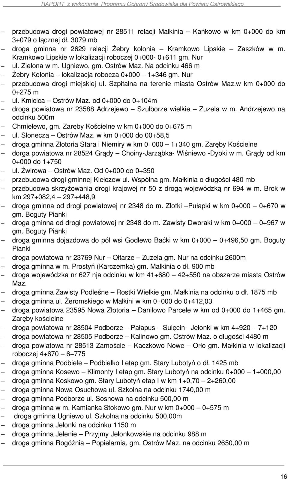 Nur przebudowa drogi miejskiej ul. Szpitalna na terenie miasta Ostrów Maz.w km 0+000 do 0+275 m ul. Kmicica Ostrów Maz.