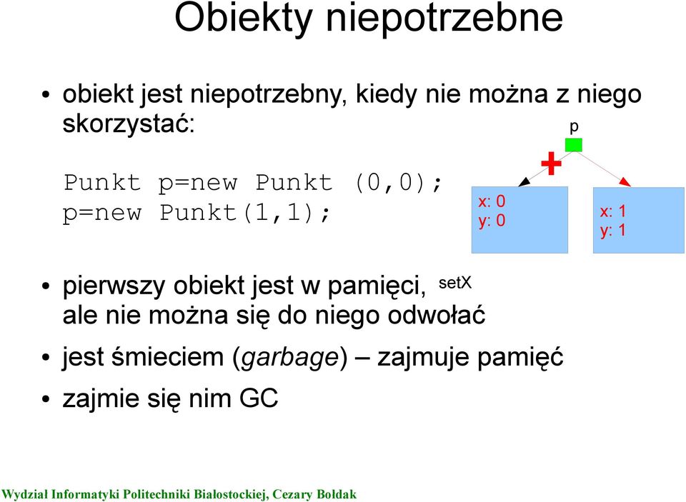 y: 0 x: 1 y: 1 pierwszy obiekt jest w pamięci, setx ale nie można