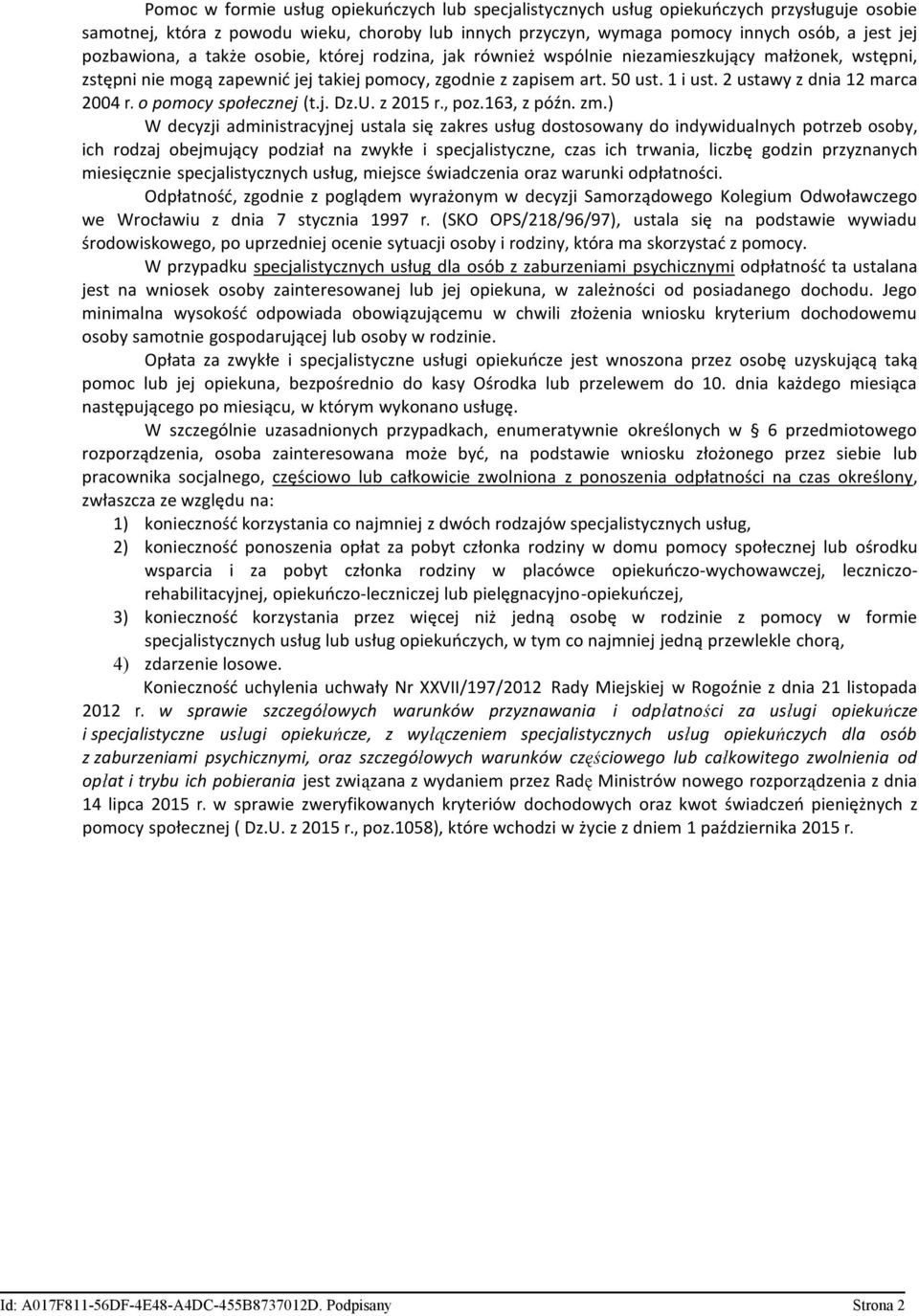 2 ustawy z dnia 12 marca 2004 r. o pomocy społecznej (t.j. Dz.U. z 2015 r., poz.163, z późn. zm.