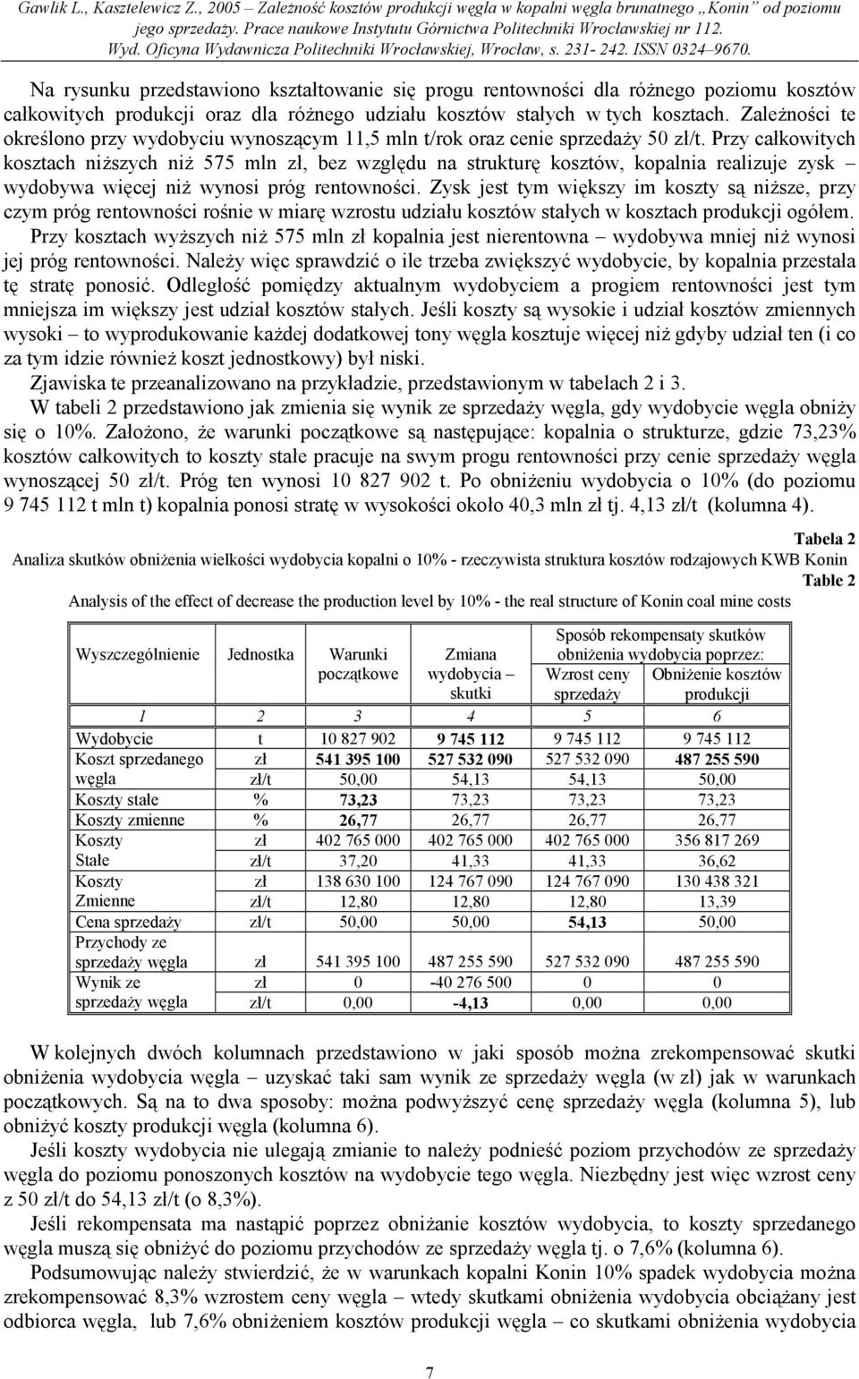 Na rysuku przedstawoo kształtowae sę progu retowośc dla różego pozomu kosztów całkowtych produkcj oraz dla różego udzału kosztów stałych w tych kosztach.