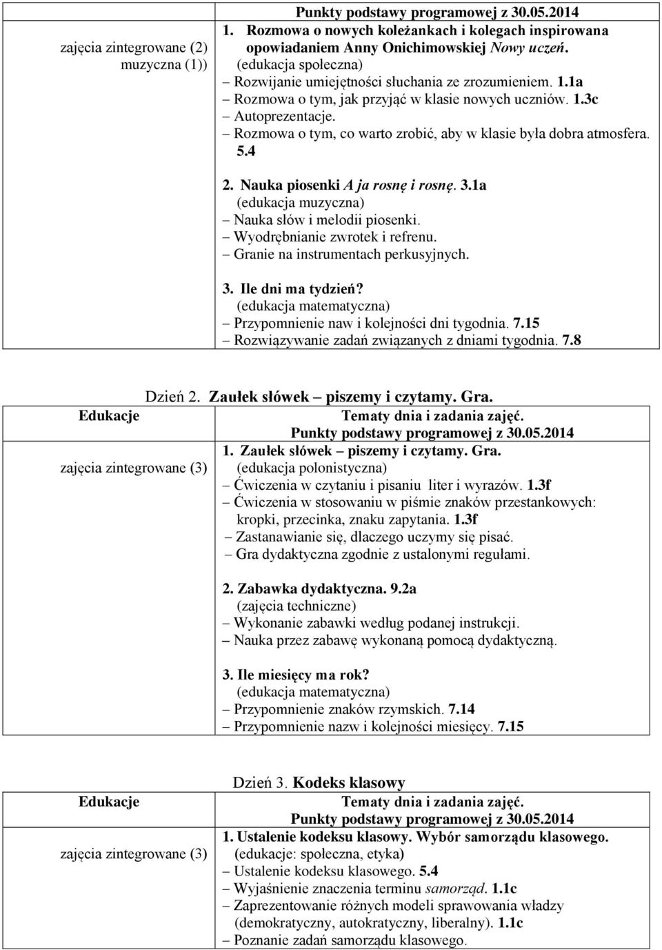 Rozmowa o tym, co warto zrobić, aby w klasie była dobra atmosfera. 5.4 2. Nauka piosenki A ja rosnę i rosnę. 3.1a (edukacja muzyczna) Nauka słów i melodii piosenki. Wyodrębnianie zwrotek i refrenu.