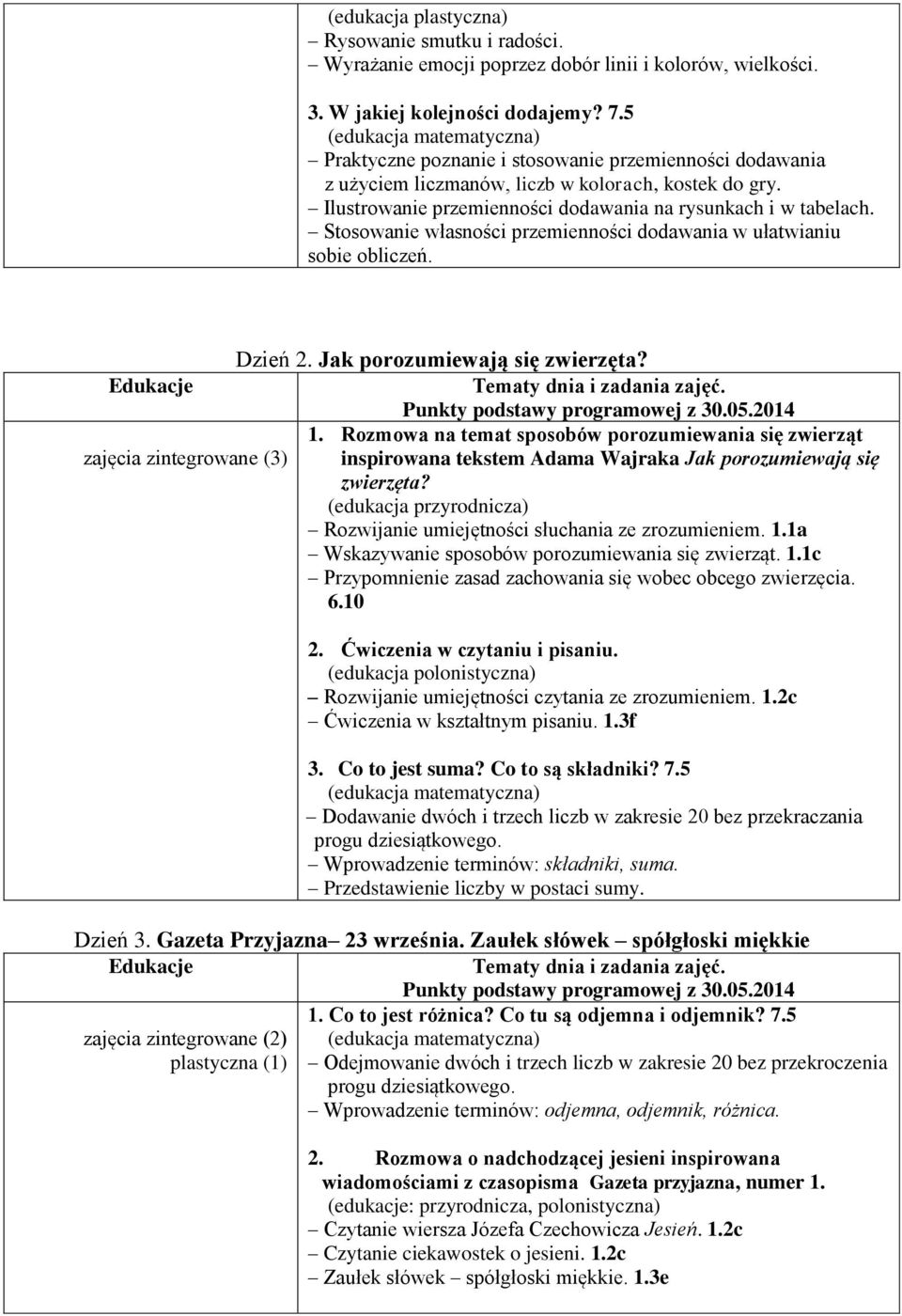 Stosowanie własności przemienności dodawania w ułatwianiu sobie obliczeń. Dzień 2. Jak porozumiewają się zwierzęta? 1.