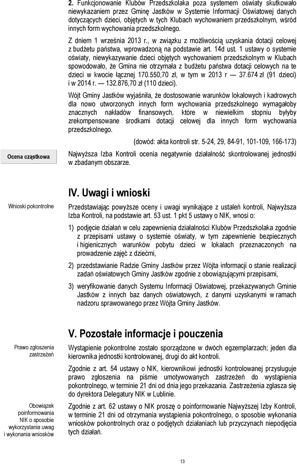 przedszkolnym, wśród innych form wychowania przedszkolnego. Z dniem 1 września 2013 r., w związku z możliwością uzyskania dotacji celowej z budżetu państwa, wprowadzoną na podstawie art. 14d ust.