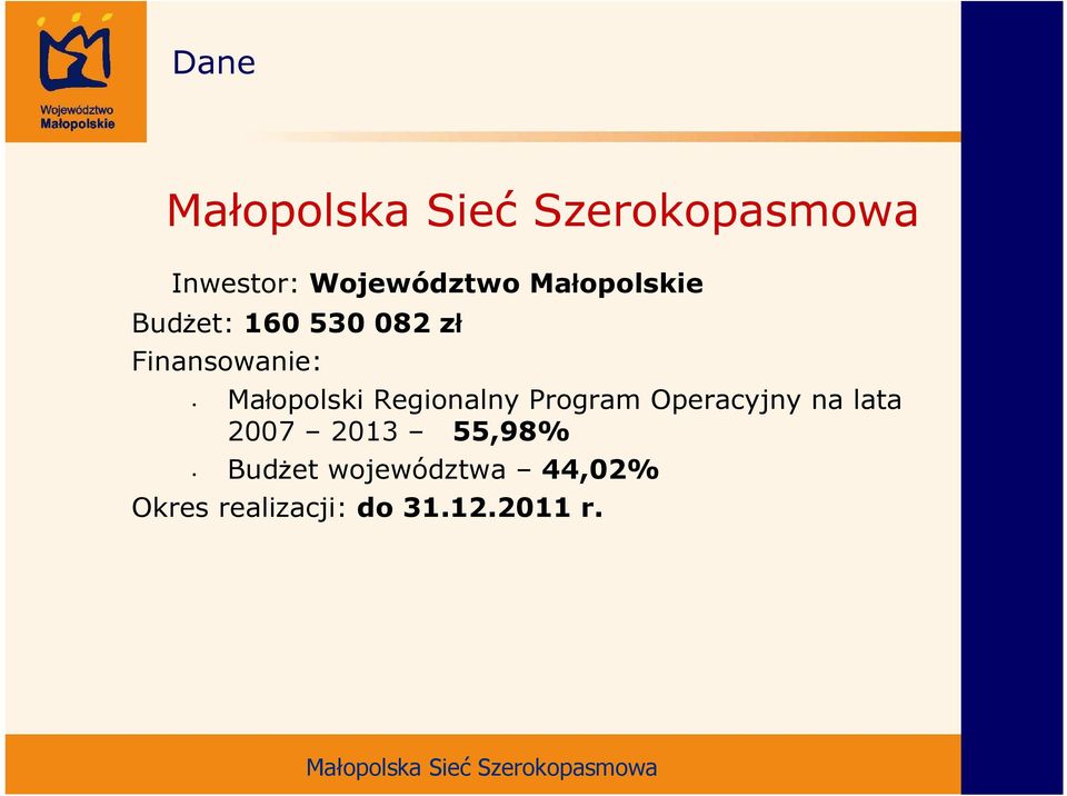 Program Operacyjny na lata 2007 2013 55,98% Budżet