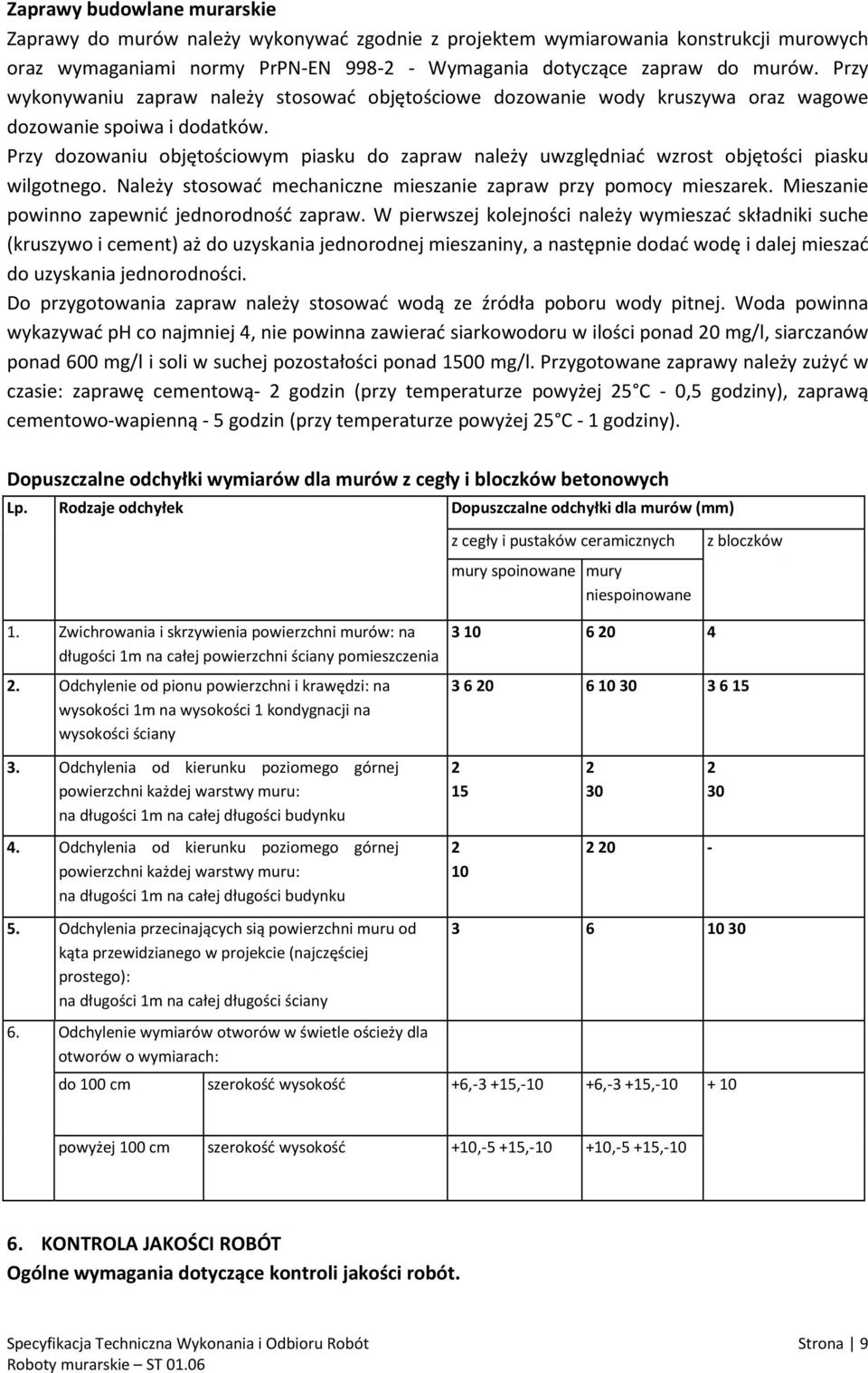 Przy dozowaniu objętościowym piasku do zapraw należy uwzględniać wzrost objętości piasku wilgotnego. Należy stosować mechaniczne mieszanie zapraw przy pomocy mieszarek.