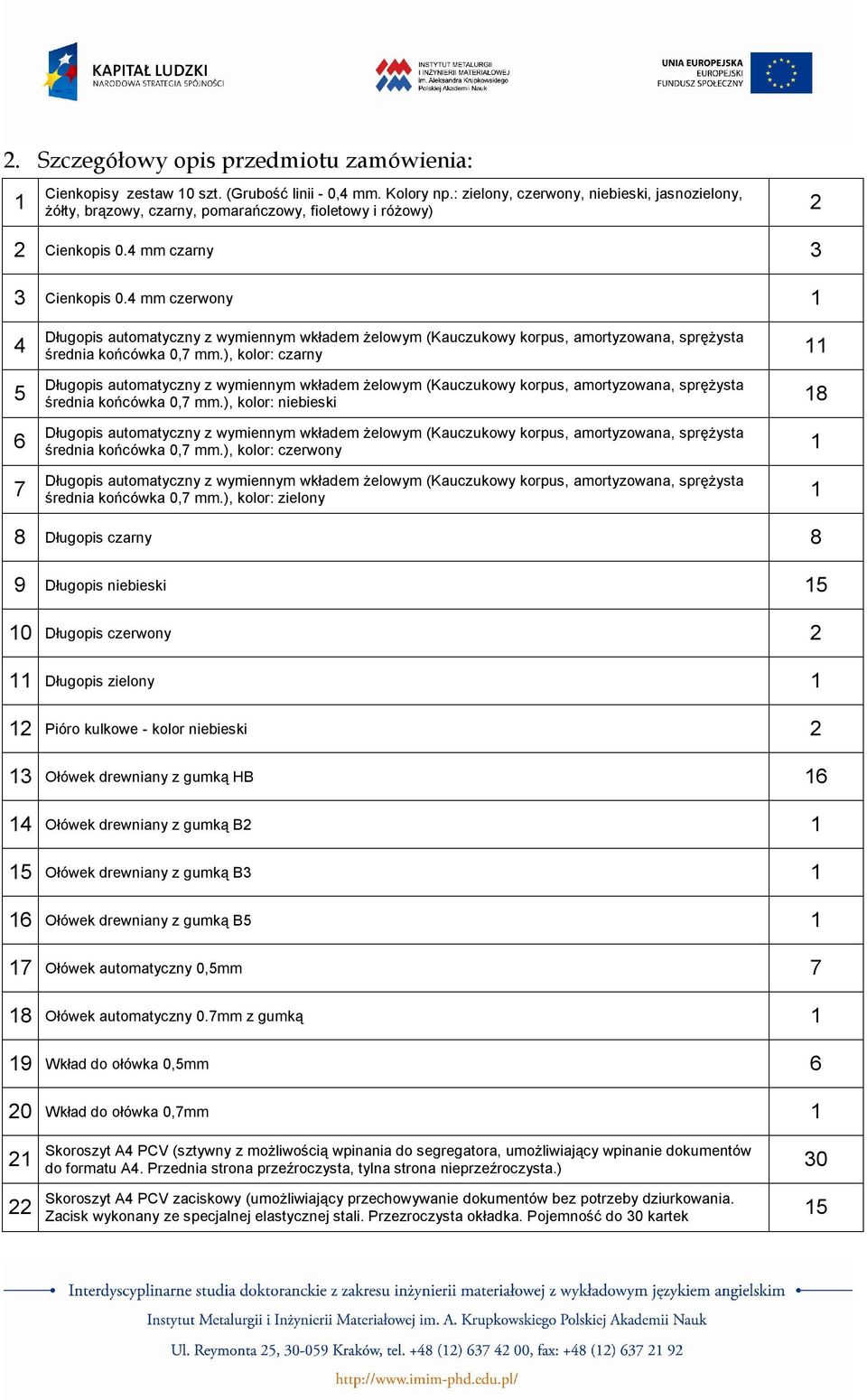 ), kolor: czarny 11 średnia końcówka 0,7 mm.), kolor: niebieski 18 średnia końcówka 0,7 mm.), kolor: czerwony 1 średnia końcówka 0,7 mm.