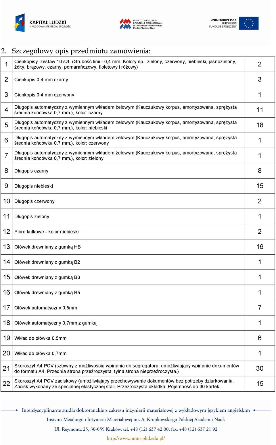 ), kolor: czarny 11 średnia końcówka 0,7 mm.), kolor: niebieski 18 średnia końcówka 0,7 mm.), kolor: czerwony 1 średnia końcówka 0,7 mm.