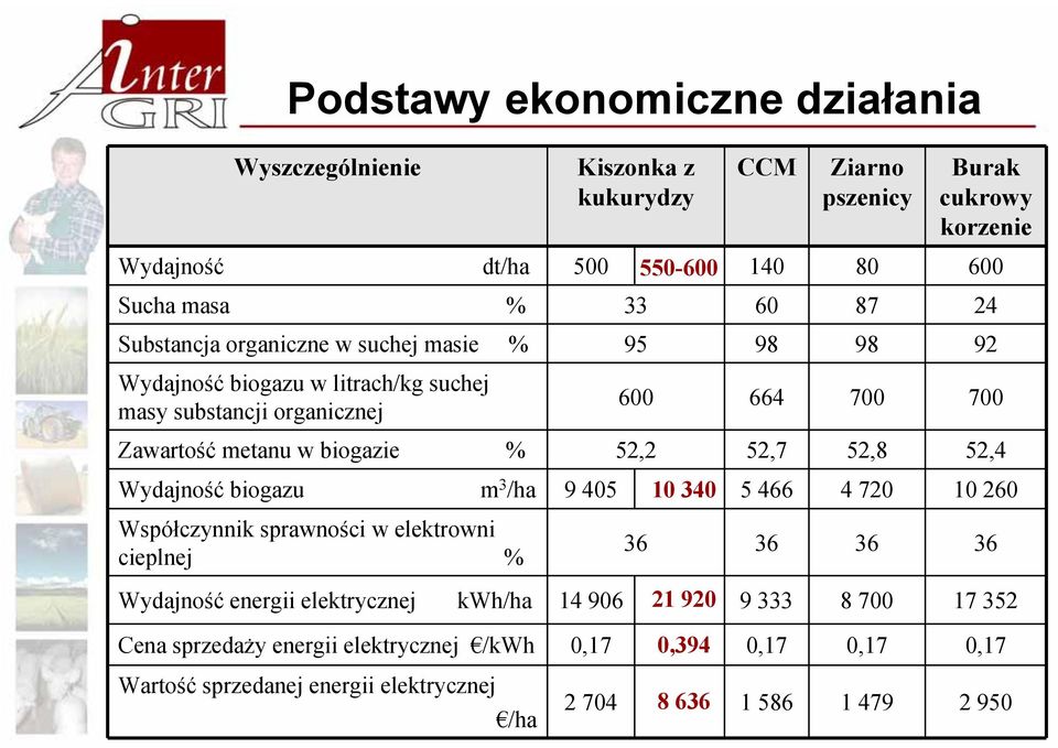 Ziarno pszenicy Burak cukrowy korzenie Substancja organiczne w suchej masie % 95 98 98 92 Wydajność biogazu w litrach/kg suchej masy substancji organicznej 600 664 700 700