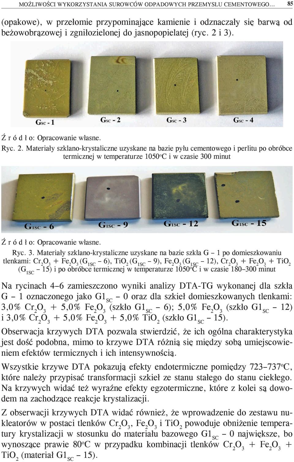 . Ryc. 2. Materiały szklano-krystaliczne uzyskane na bazie pyłu cementowego i perlitu po obróbce termicznej w temperaturze 1050 o C i w czasie 30