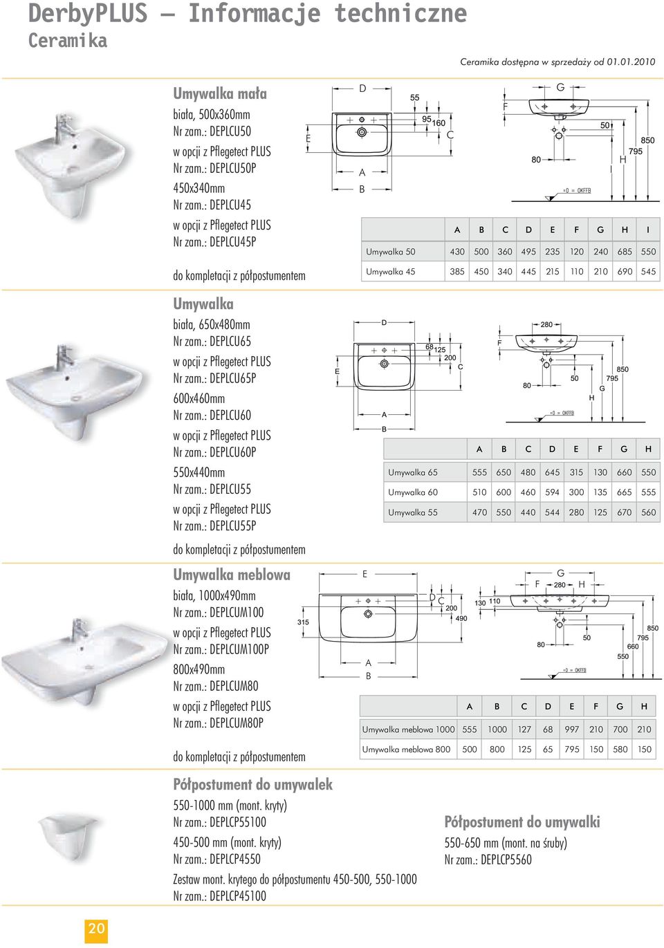 : DEPLCU60 w opcji z Pfl egetect PLUS Nr zam.: DEPLCU60P 550x440mm Nr zam.: DEPLCU55 w opcji z Pfl egetect PLUS Nr zam.