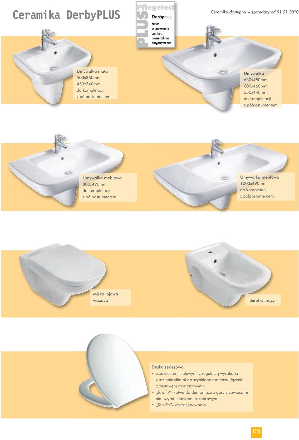 Umywalka meblowa 800x490mm do kompletacji z pó postumentem Umywalka meblowa 1000x490mm do kompletacji z pó postumentem Miska lejowa wiszàca Bidet