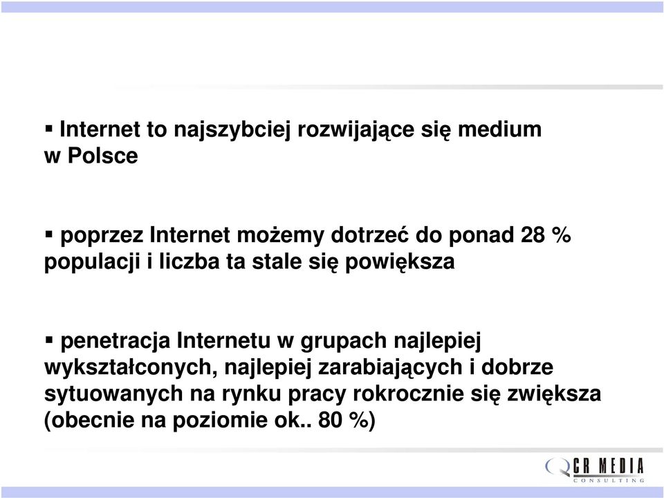 penetracja Internetu w grupach najlepiej wykształconych, najlepiej