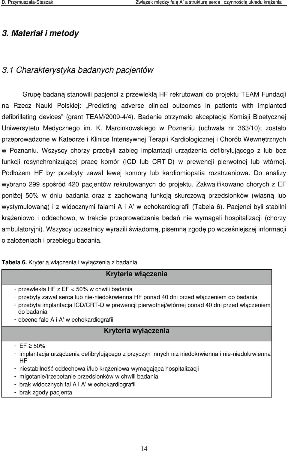 with implanted defibrillating devices (grant TEAM/2009-4/4). Badanie otrzymało akceptację Ko