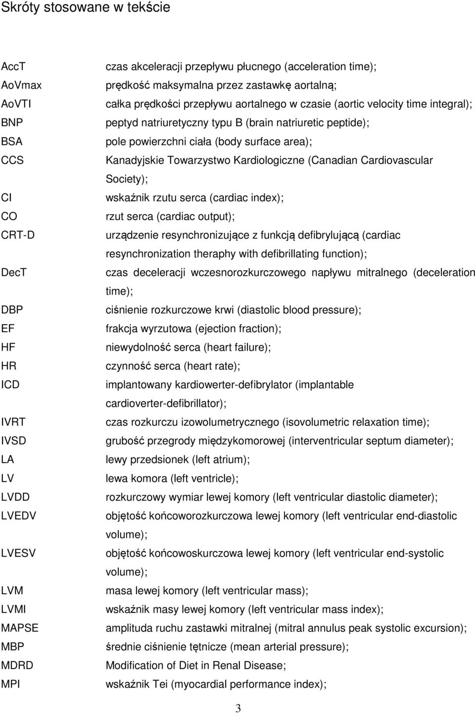 peptide); pole powierzchni ciała (body surface area); Kanadyjskie Towarzystwo Kardiologiczne (Canadian Cardiovascular Society); wskaźnik rzutu serca (cardiac index); rzut serca (cardiac output);