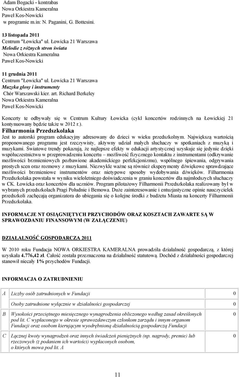 Richard Berkeley Paweł Kos-Nowicki Koncerty te odbywały się w Centrum Kultury Łowicka (cykl koncertów rodzinnych na Łowickiej 21 kontynuowany będzie także w 2012 r.).