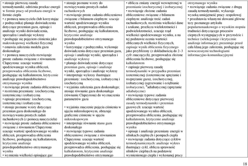 z pomocą nauczyciela rozwiązuje proste zadania związane z równaniem Clapeyrona: szacuje wartość przeprowadza obliczenia liczbowe, posługując się kalkulatorem, krytycznie analizuje prawdopodobieństwo