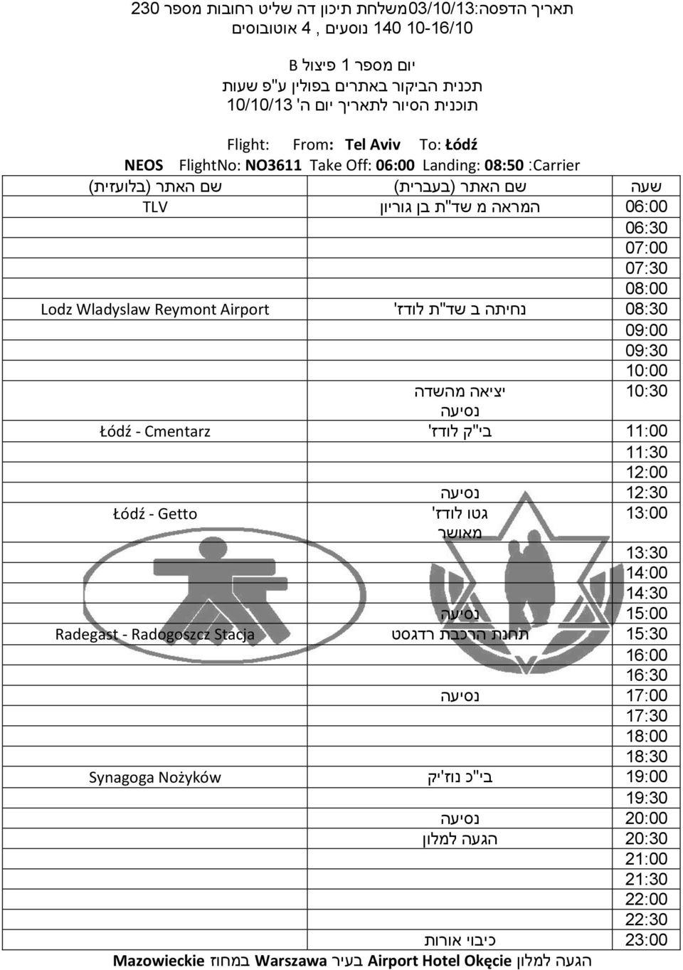 Airport נחיתה ב שד"ת לודז' יציאה מהשדה Łódź - Cmentarz בי"ק לודז' Łódź - Getto גטו לודז' מאושר Radegast