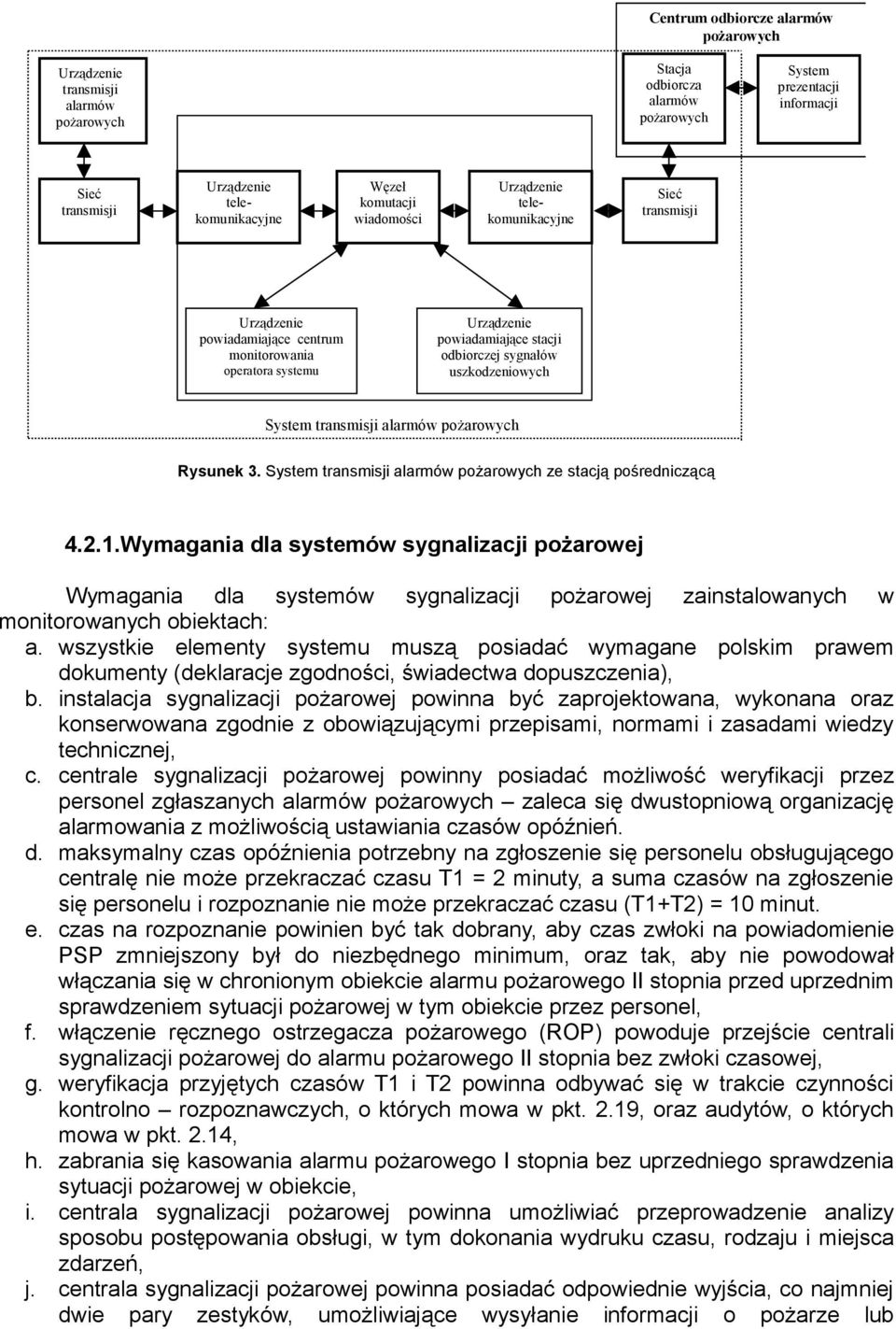 uszkodzeniowych Centrum System odbiorcze transmisji operatora alarmów systemu transmisji pożarowych alarmów pożarowych Rysunek 3. System transmisji alarmów pożarowych ze stacją pośredniczącą 4.2.1.