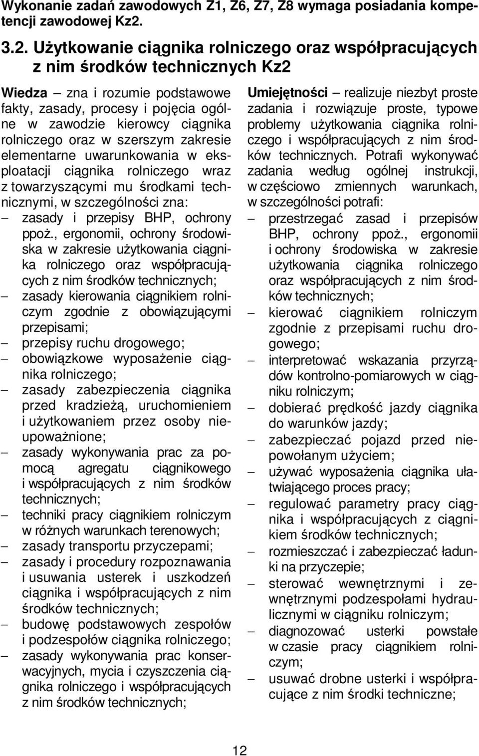 rolniczego oraz w szerszym zakresie elementarne uwarunkowania w eksploatacji ciągnika rolniczego wraz z towarzyszącymi mu środkami technicznymi, w szczególności zna: zasady i przepisy BHP, ochrony