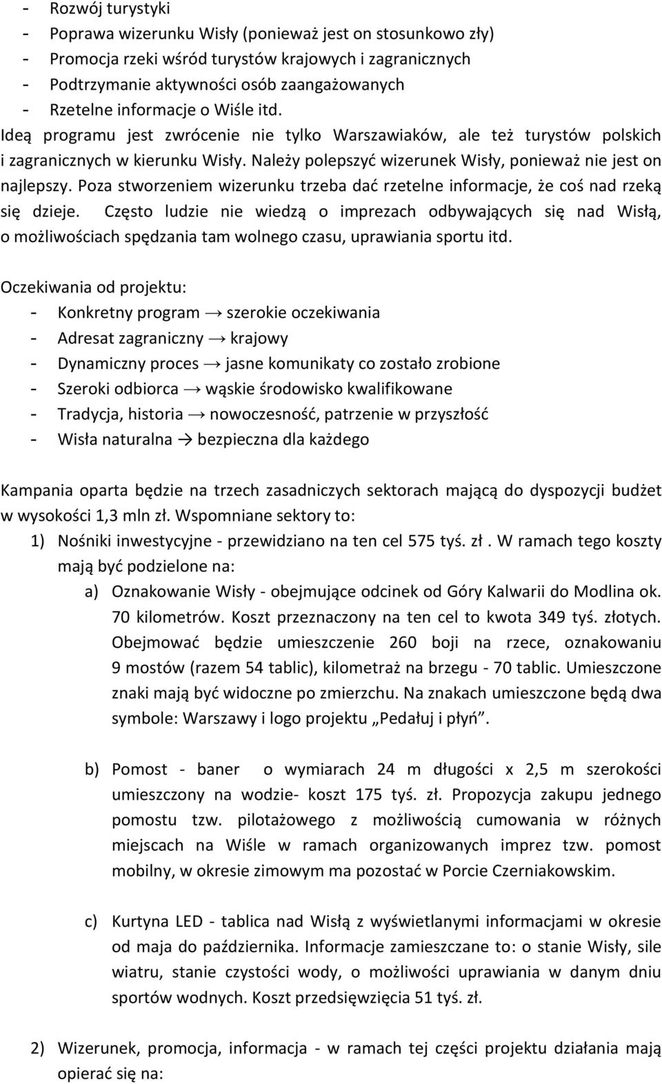 Należy polepszyć wizerunek Wisły, ponieważ nie jest on najlepszy. Poza stworzeniem wizerunku trzeba dać rzetelne informacje, że coś nad rzeką się dzieje.