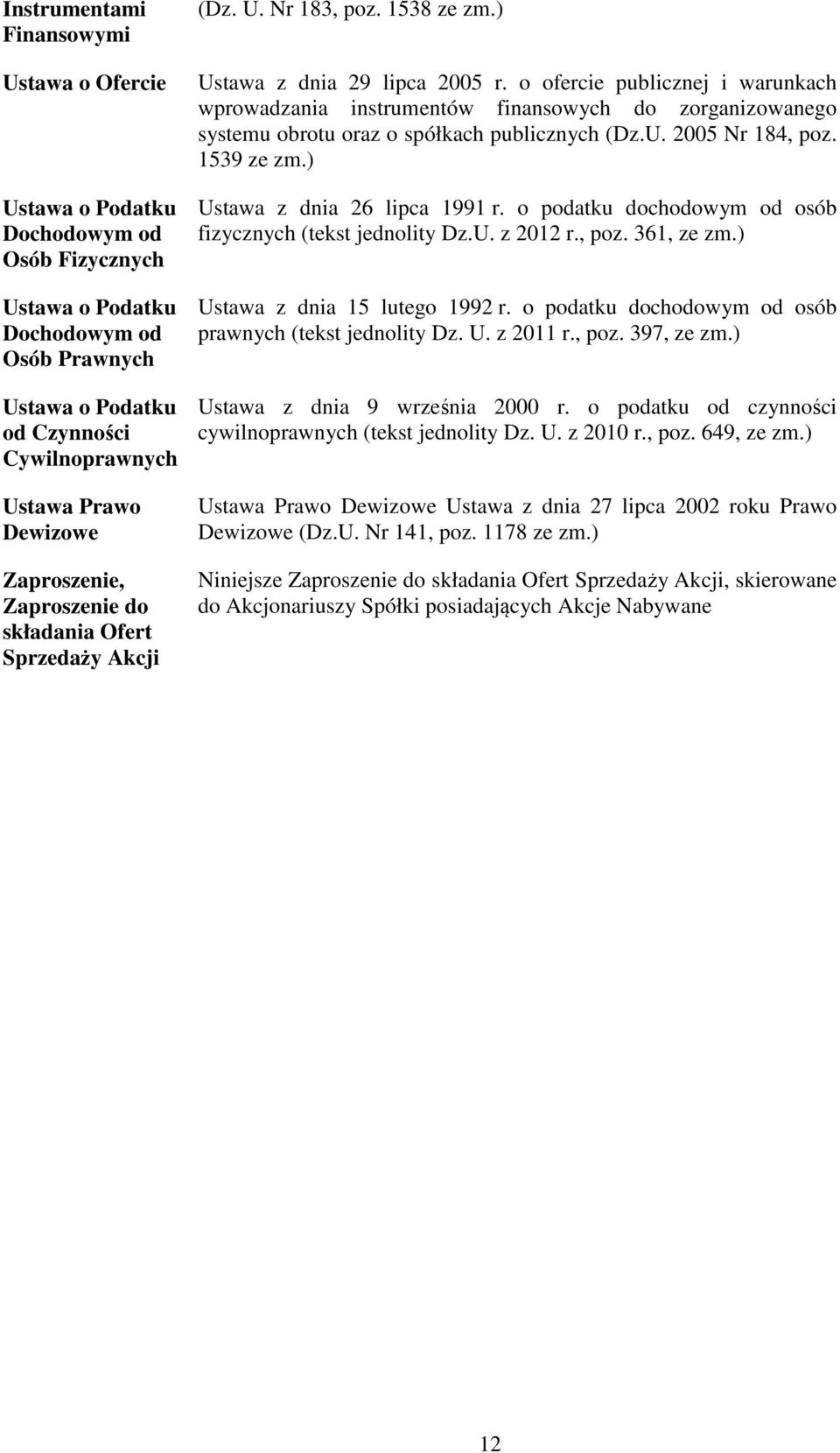 o ofercie publicznej i warunkach wprowadzania instrumentów finansowych do zorganizowanego systemu obrotu oraz o spółkach publicznych (Dz.U. 2005 Nr 184, poz. 1539 ze zm.