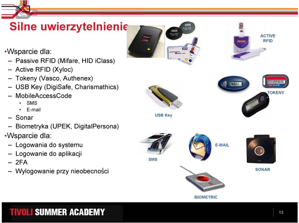 SMS E-mail Sonar Biometryka (UPEK, DigitalPersona) Wsparcie dla: Logowania do systemu