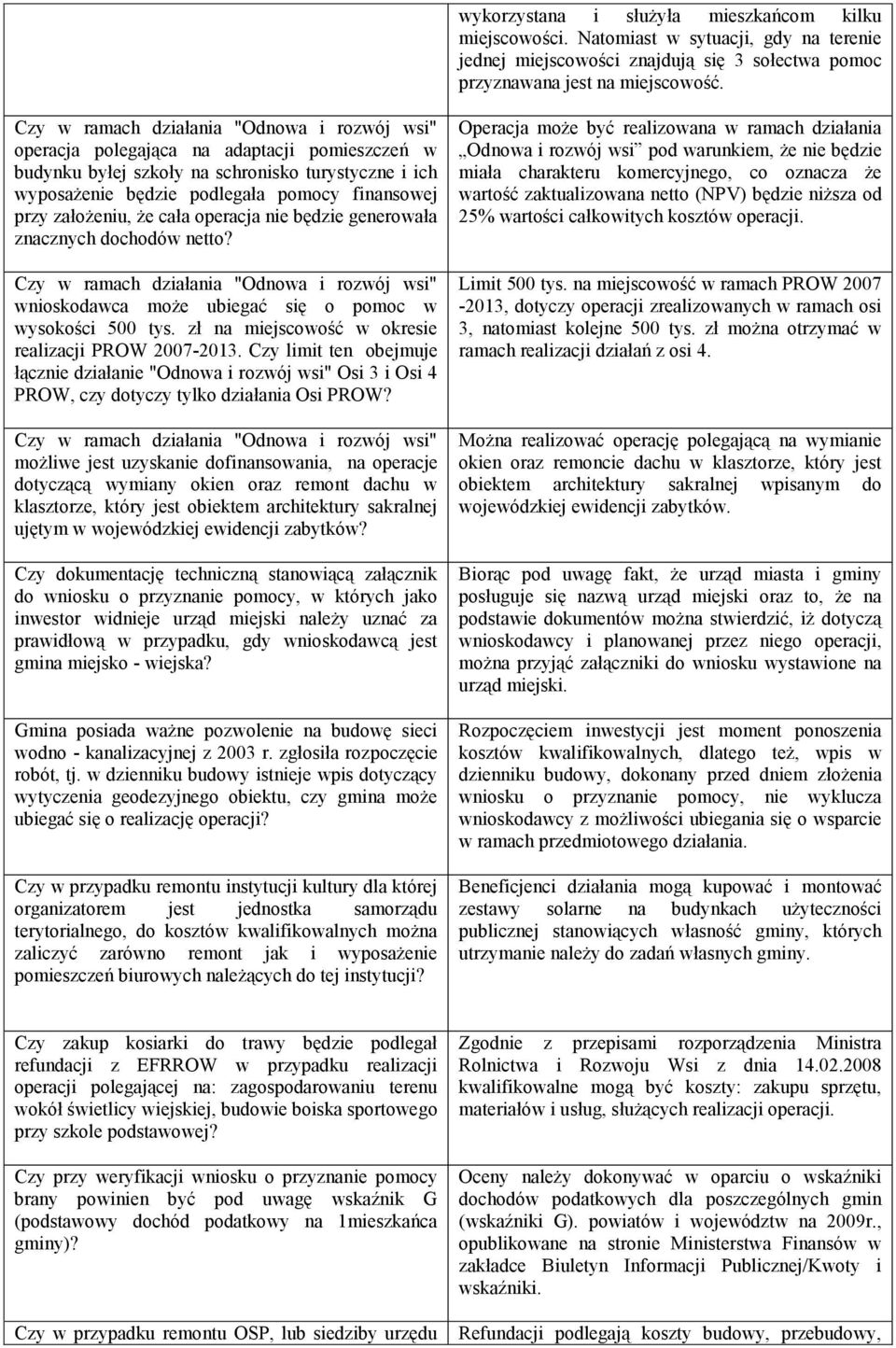założeniu, że cała operacja nie będzie generowała znacznych dochodów netto? Czy w ramach działania "Odnowa i rozwój wsi" wnioskodawca może ubiegać się o pomoc w wysokości 500 tys.