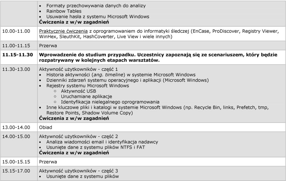 30 Wprowadzenie do studium przypadku. Uczestnicy zapoznają się ze scenariuszem, który będzie rozpatrywany w kolejnych etapach warsztatów. 11.30-13.