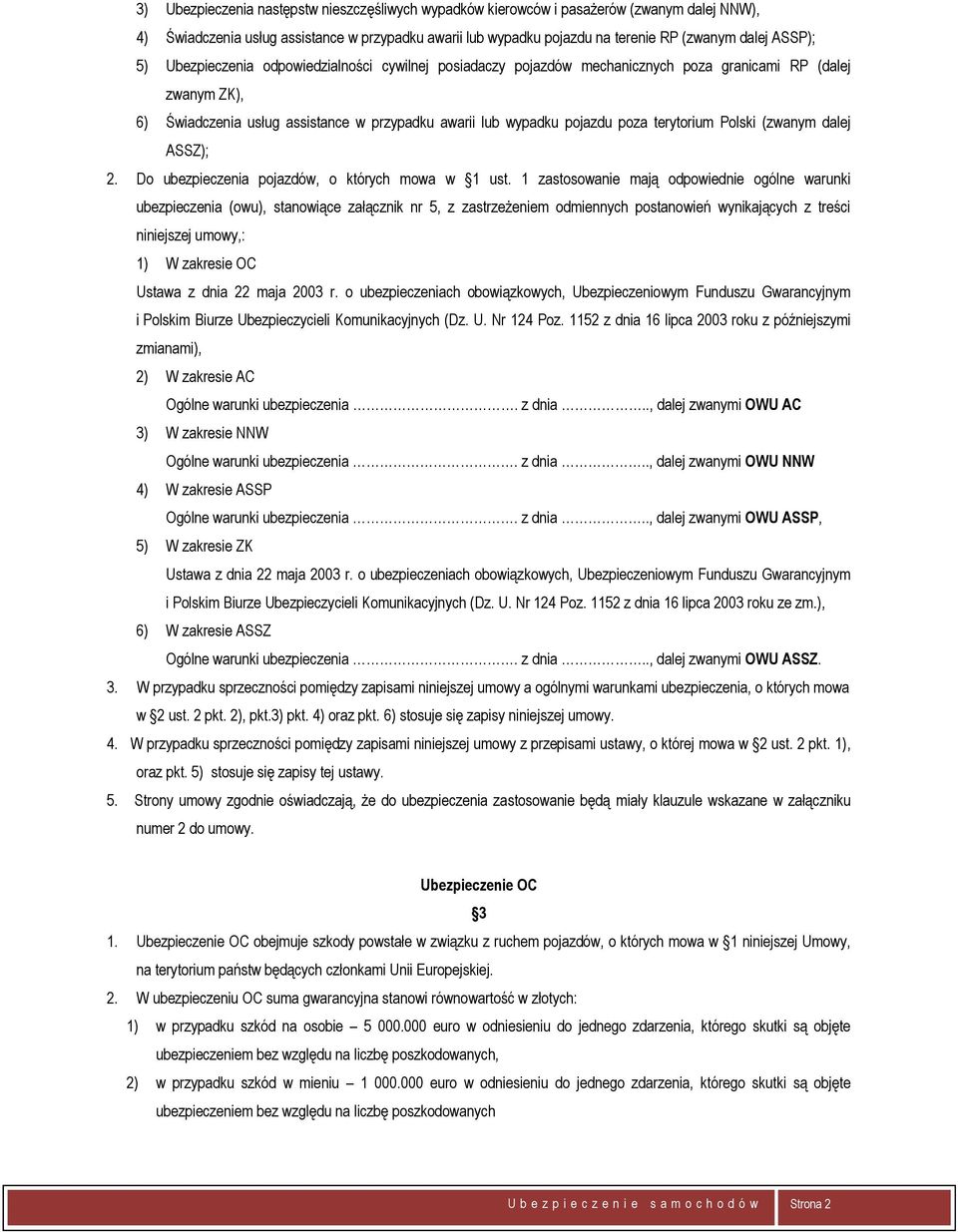 terytorium Polski (zwanym dalej ASSZ); 2. Do ubezpieczenia pojazdów, o których mowa w 1 ust.