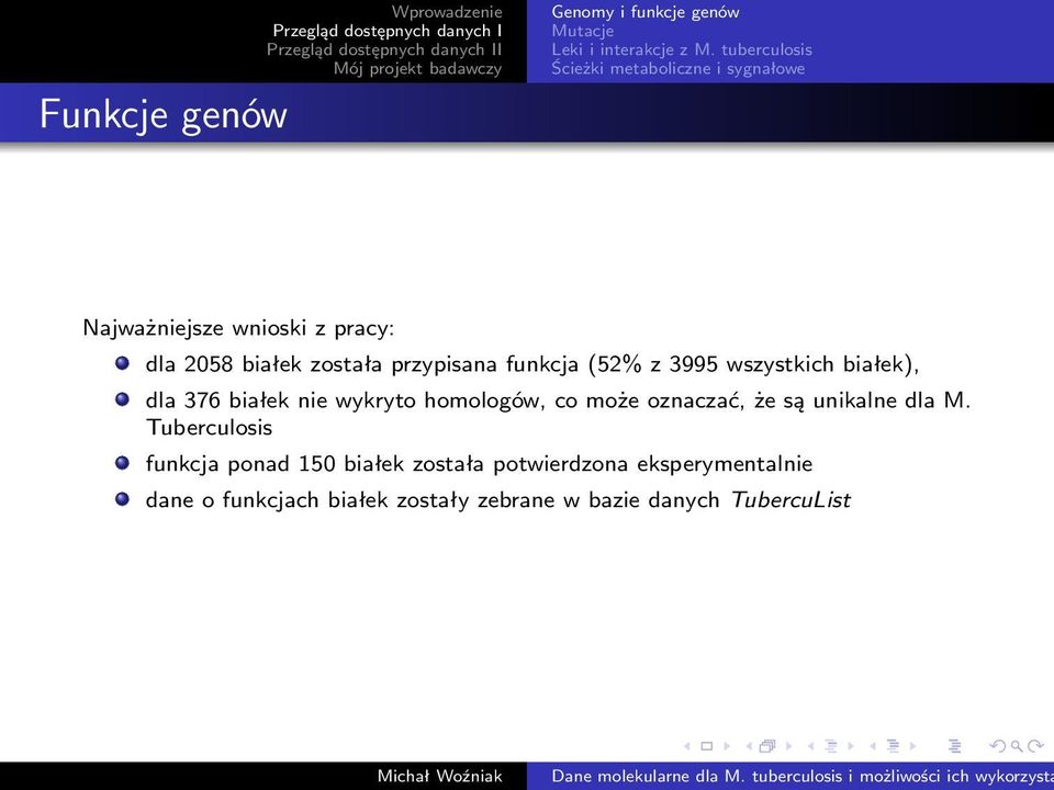 funkcja (52% z 3995 wszystkich białek), dla 376 białek nie wykryto homologów, co może oznaczać, że są unikalne