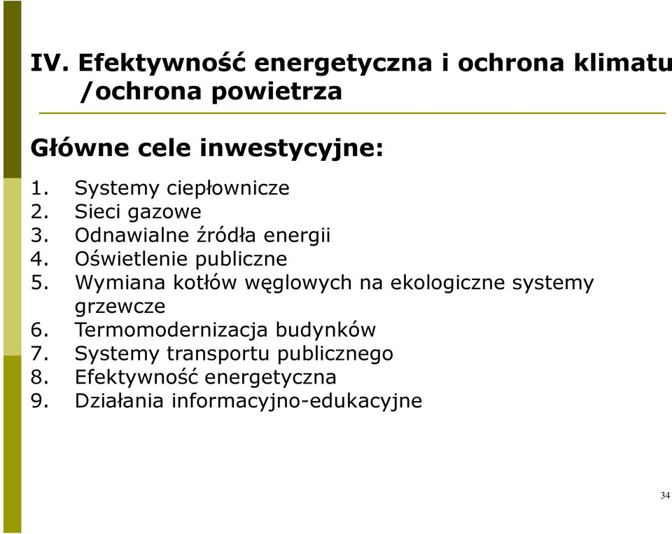 Wymiana kotłów węglowych na ekologiczne systemy grzewcze 6. Termomodernizacja budynków 7.