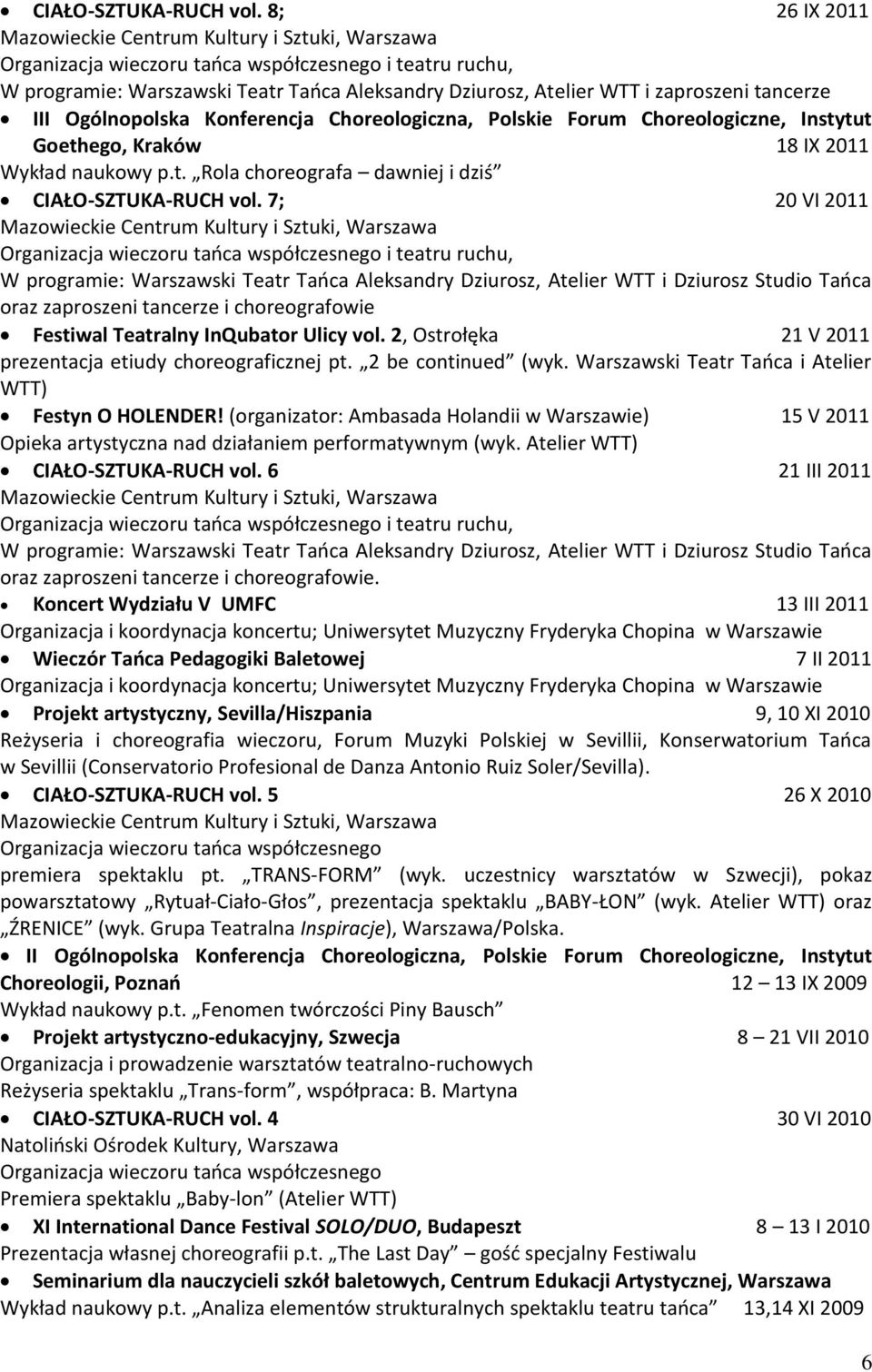 Choreologiczna, Polskie Forum Choreologiczne, Insty