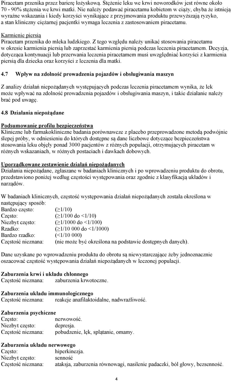 wymaga leczenia z zastosowaniem piracetamu. Karmienie piersią Piracetam przenika do mleka ludzkiego.