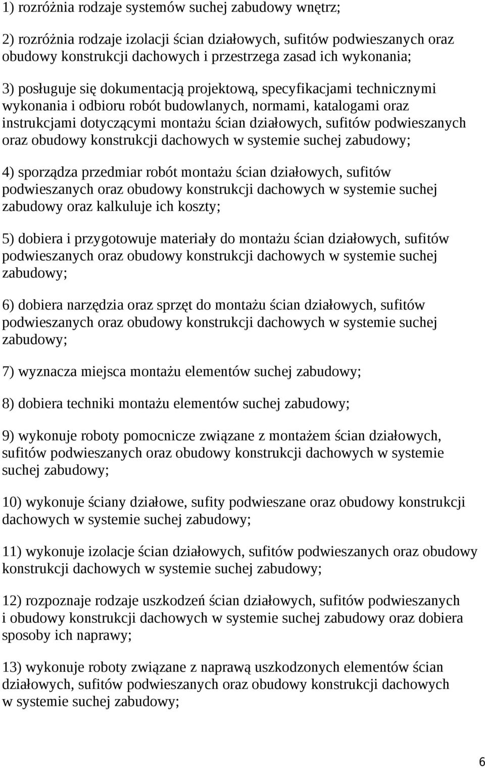 podwieszanych oraz obudowy konstrukcji dachowych w systemie suchej zabudowy; 4) sporządza przedmiar robót montażu ścian działowych, sufitów podwieszanych oraz obudowy konstrukcji dachowych w systemie