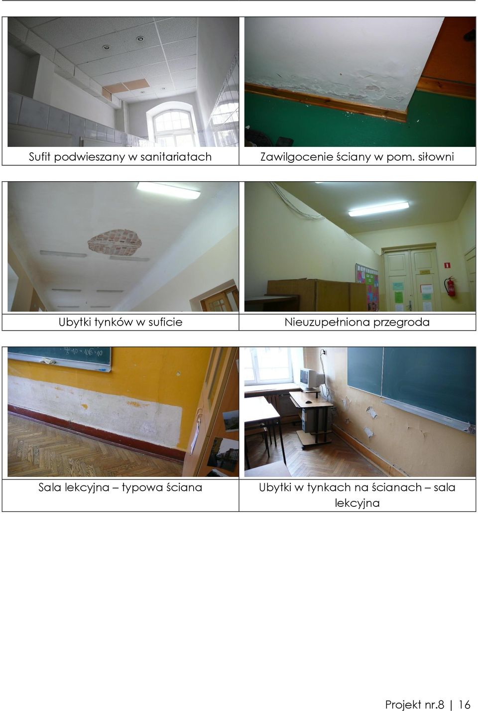siłowni Ubytki tynków w suficie Nieuzupełniona