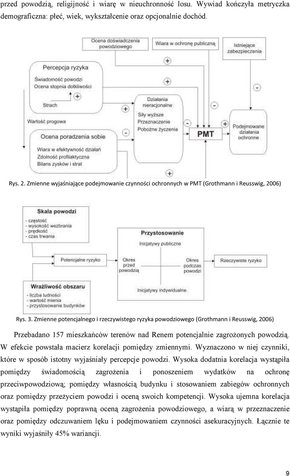 Zmienne potencjalnego i rzeczywistego ryzyka powodziowego (Grothmann i Reusswig, 2006) Przebadano 157 mieszkańców terenów nad Renem potencjalnie zagroŝonych powodzią.