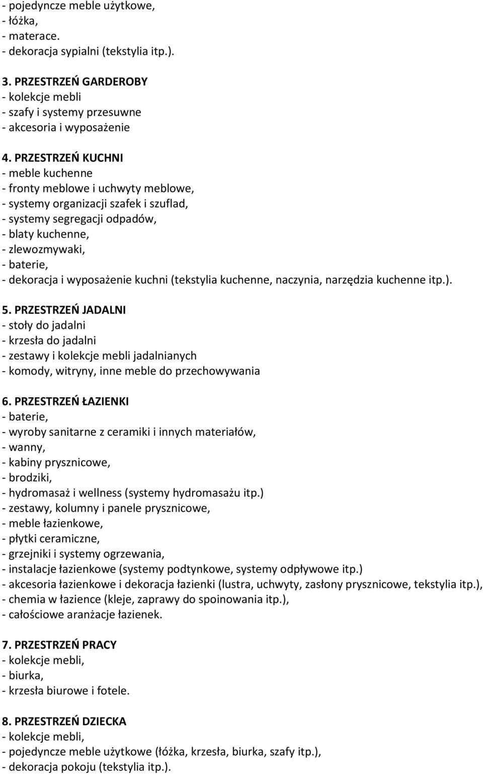 wyposażenie kuchni (tekstylia kuchenne, naczynia, narzędzia kuchenne itp.). 5.