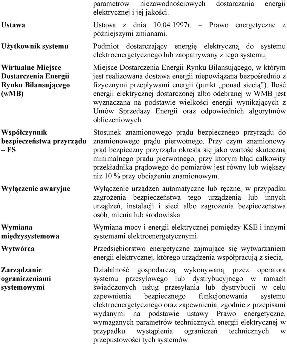 Podmiot dostarczający energię elektryczną do systemu elektroenergetycznego lub zaopatrywany z tego systemu, Miejsce Dostarczenia Energii Rynku Bilansującego, w którym jest realizowana dostawa energii