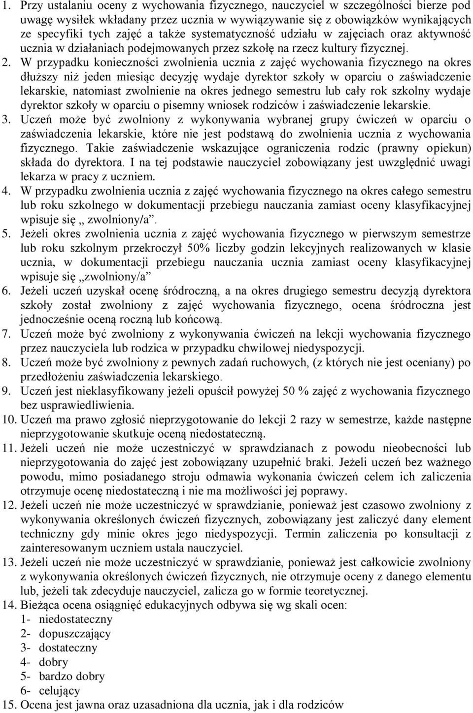 W przypadku konieczności zwolnienia ucznia z zajęć wychowania fizycznego na okres dłuższy niż jeden miesiąc decyzję wydaje dyrektor szkoły w oparciu o zaświadczenie lekarskie, natomiast zwolnienie na