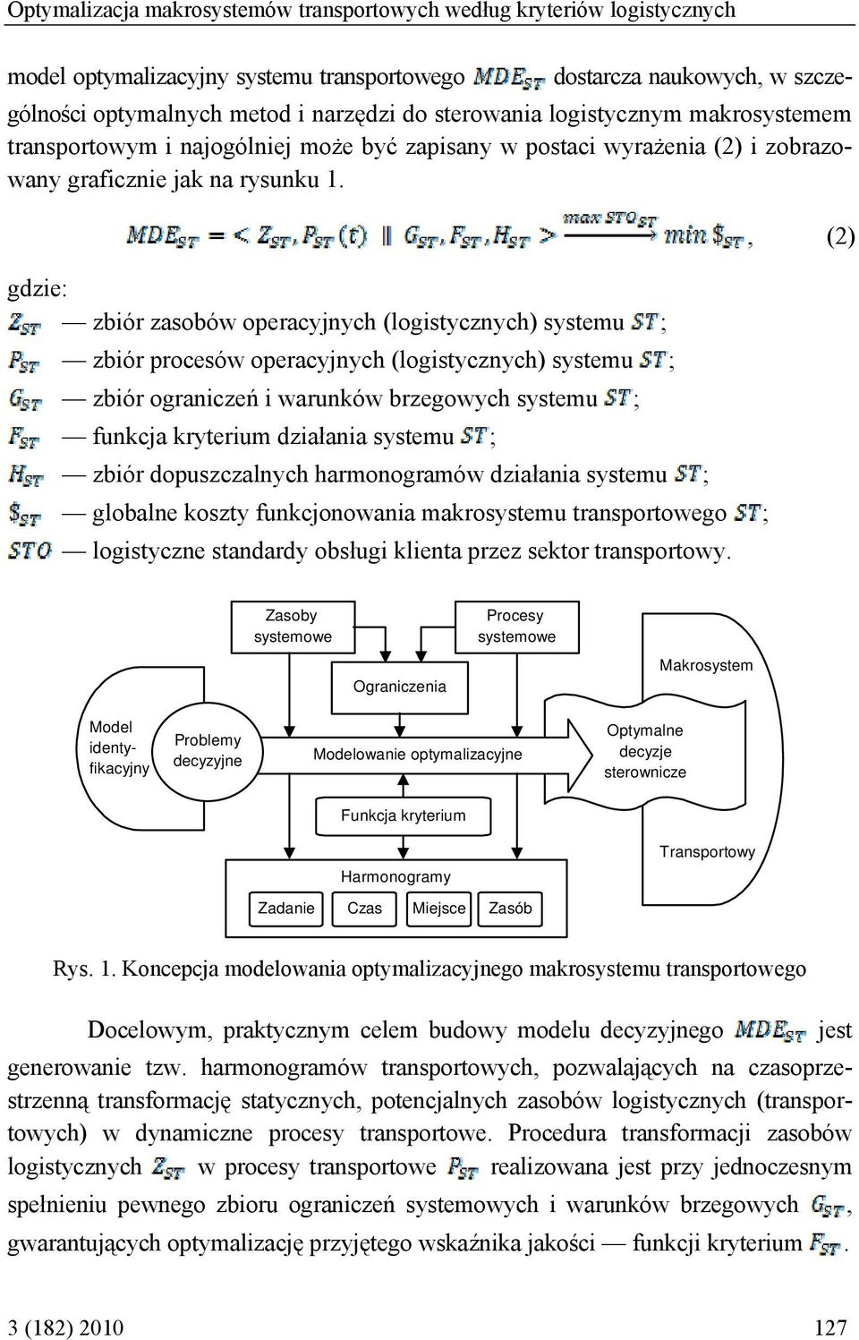 zbiór zasobów operacyjnych (logistycznych) systemu ; zbiór procesów operacyjnych (logistycznych) systemu ; zbiór ograniczeń i warunków brzegowych systemu ; funkcja kryterium działania systemu ; zbiór