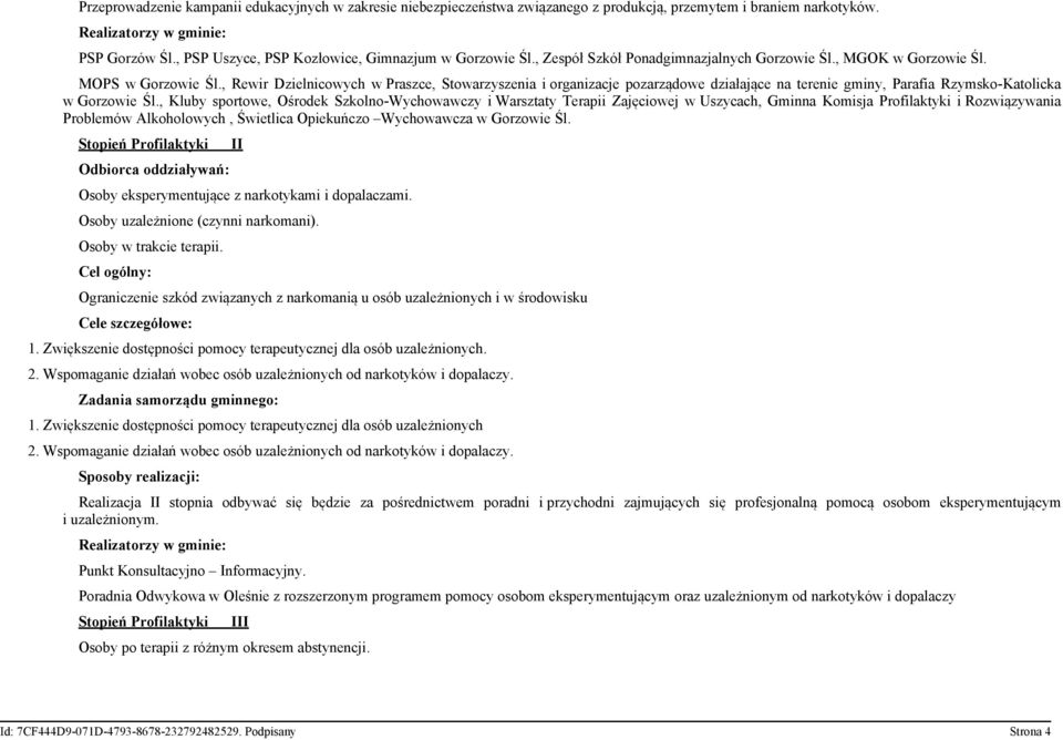 , Rewir Dzielnicowych w Praszce, Stowarzyszenia i organizacje pozarządowe działające na terenie gminy, Parafia Rzymsko-Katolicka w Gorzowie Śl.