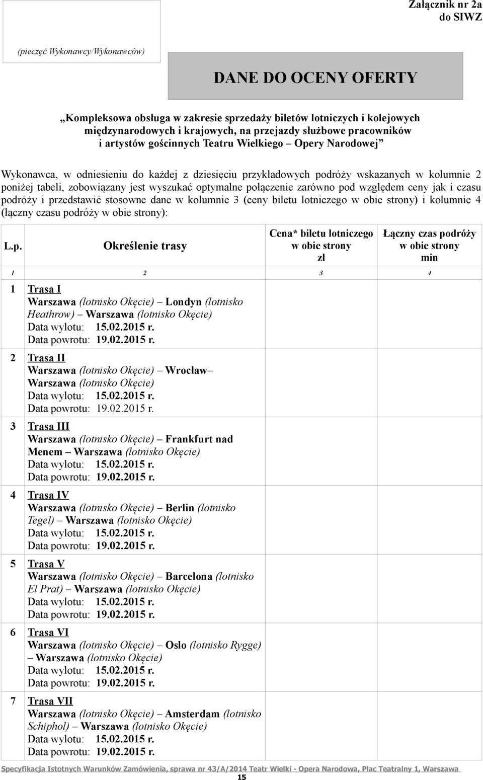 jest wyszukać optymalne połączenie zarówno pod względem ceny jak i czasu podróży i przedstawić stosowne dane w kolumnie 3 (ceny biletu lotniczego w obie strony) i kolumnie 4 (łączny czasu podróży w